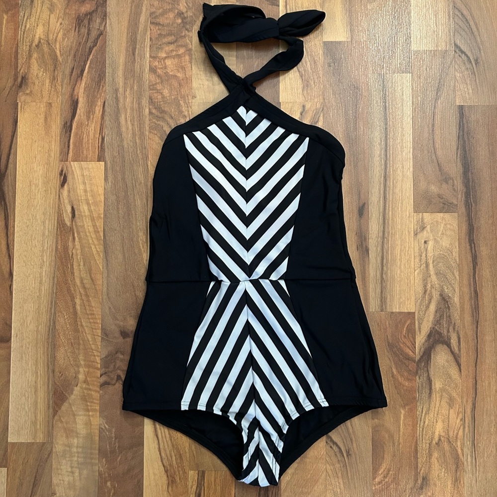 Black and White Halter Swimsuit